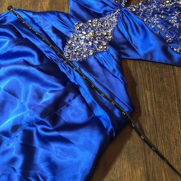 Precious formals blue halter side cut out backless dress w embellished beading. - Picture 6 of 12